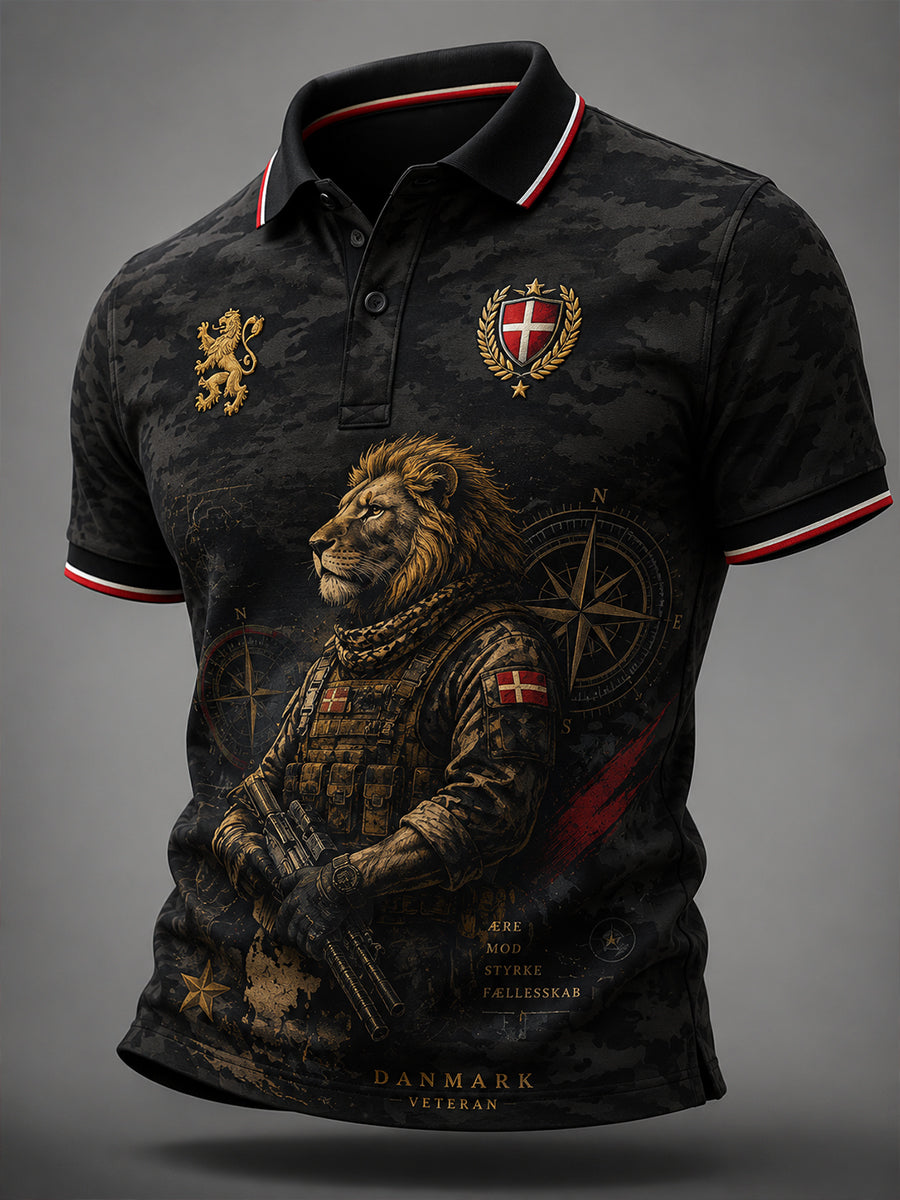 Mænds kortærme Polo skjorte med Vintage Militær-stil Print