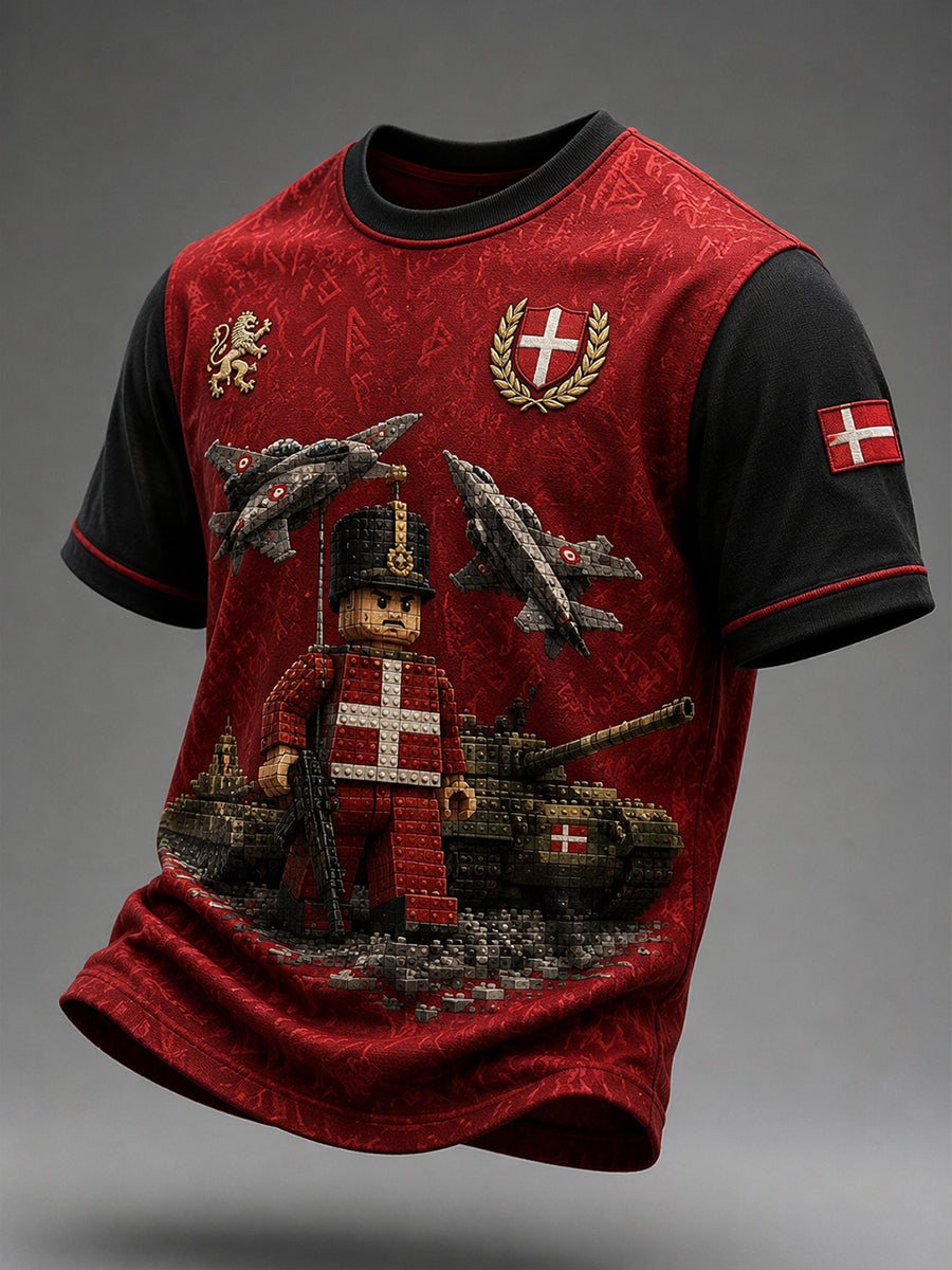 Herre-T-shirt med korte ærmer og vintage-militærprint