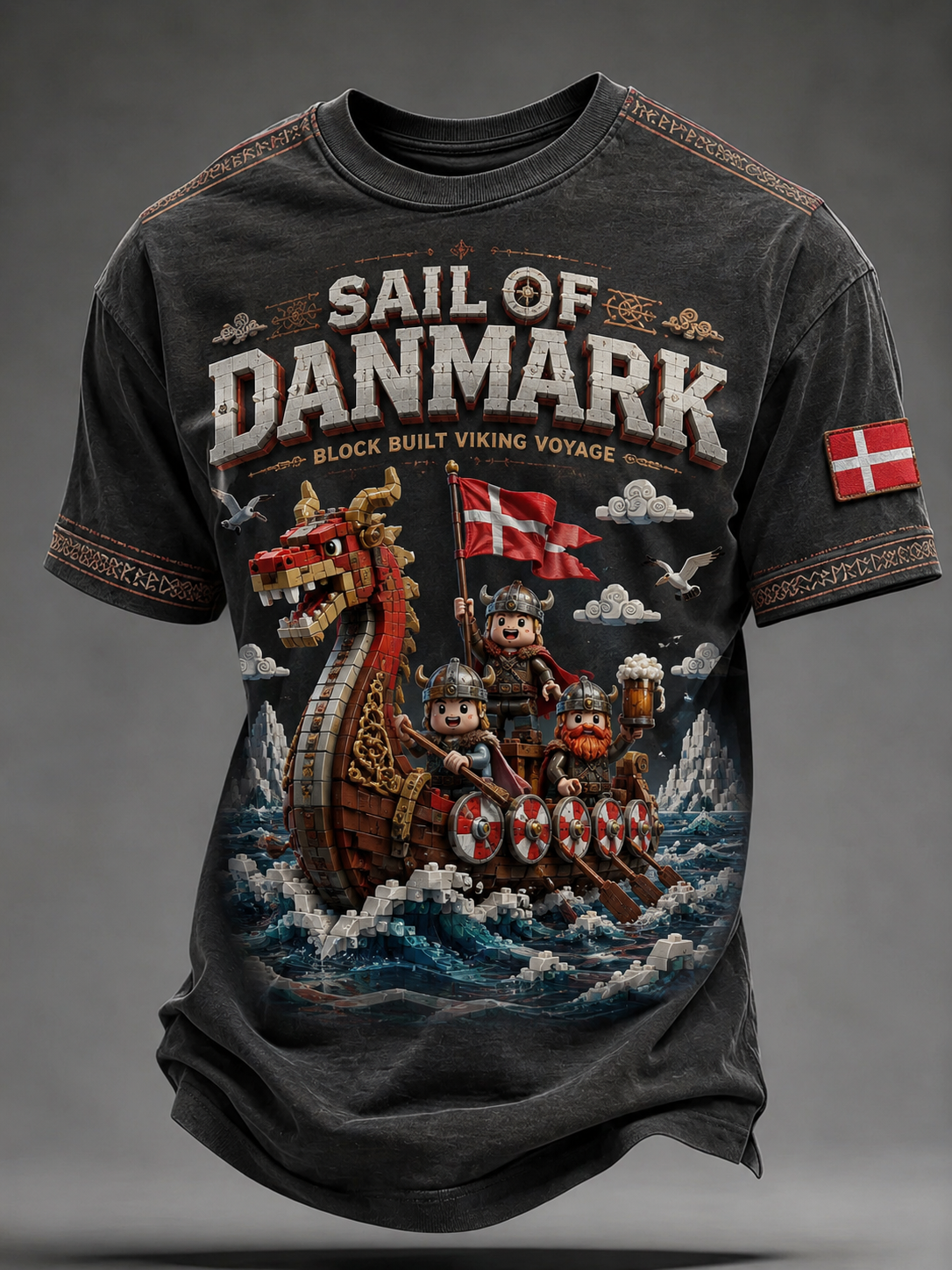 Mænds danske vikinger T-shirt med korte ærmer
