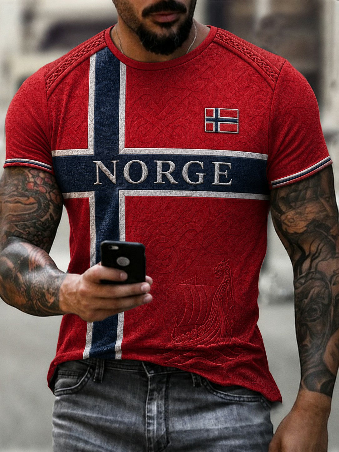 Menns Norge Fotball Trykket T-skjorte