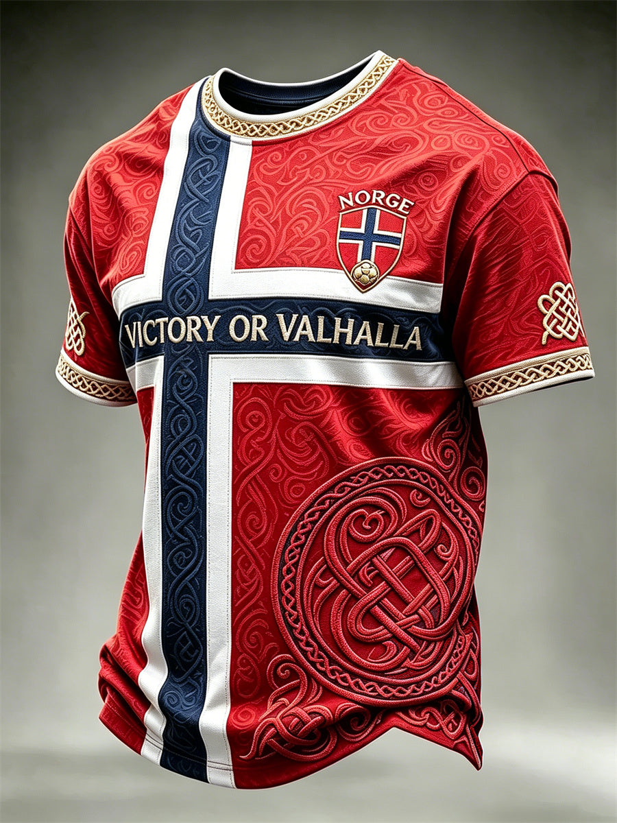Menns seier eller Valhall Norge fotball viking keltisk knute flagg trykk t-skjorte med korte ermer