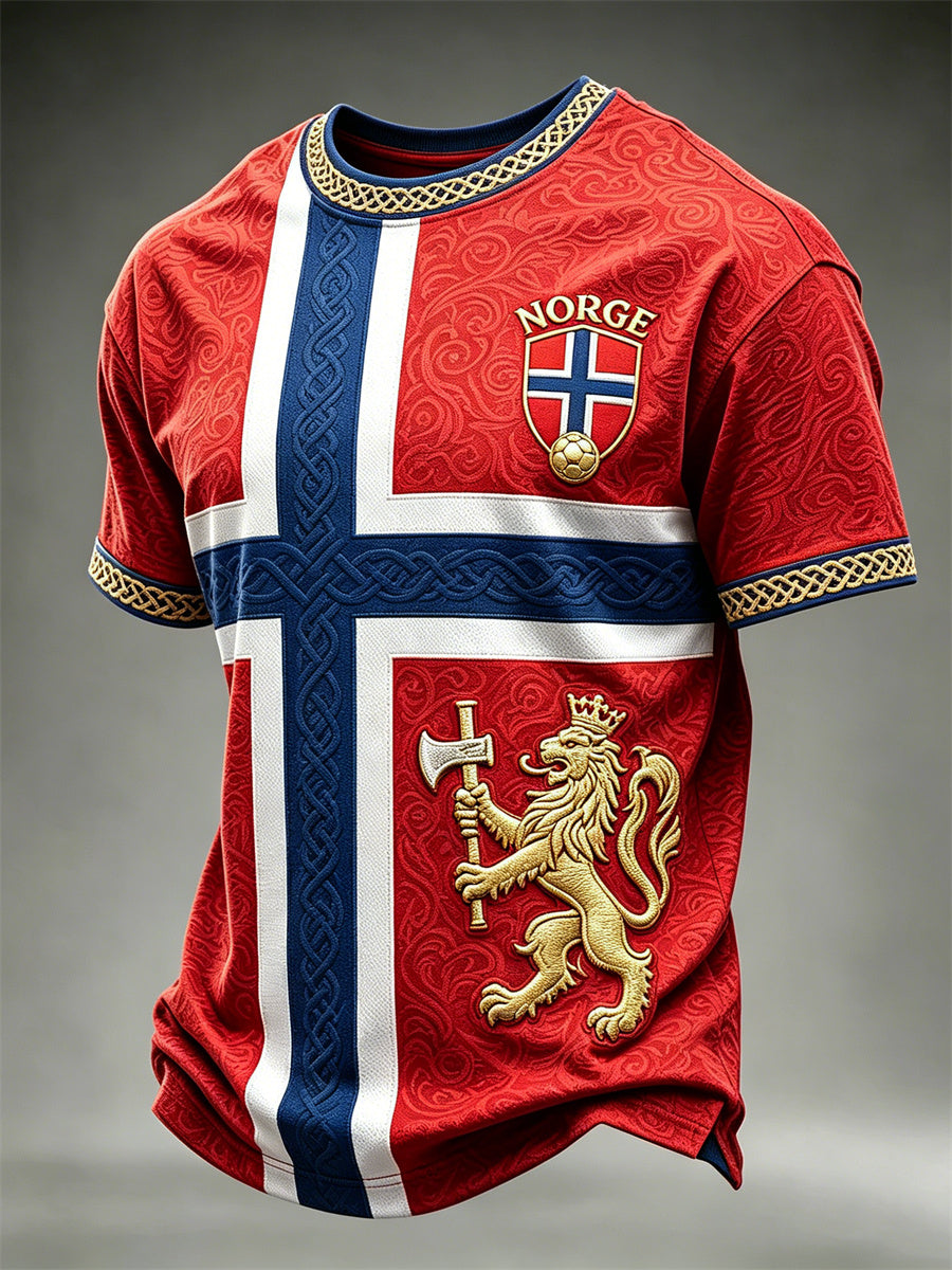 Menns Norge fotballløve Viking keltisk knop Flag Skriv ut korte ermer t-skjorte