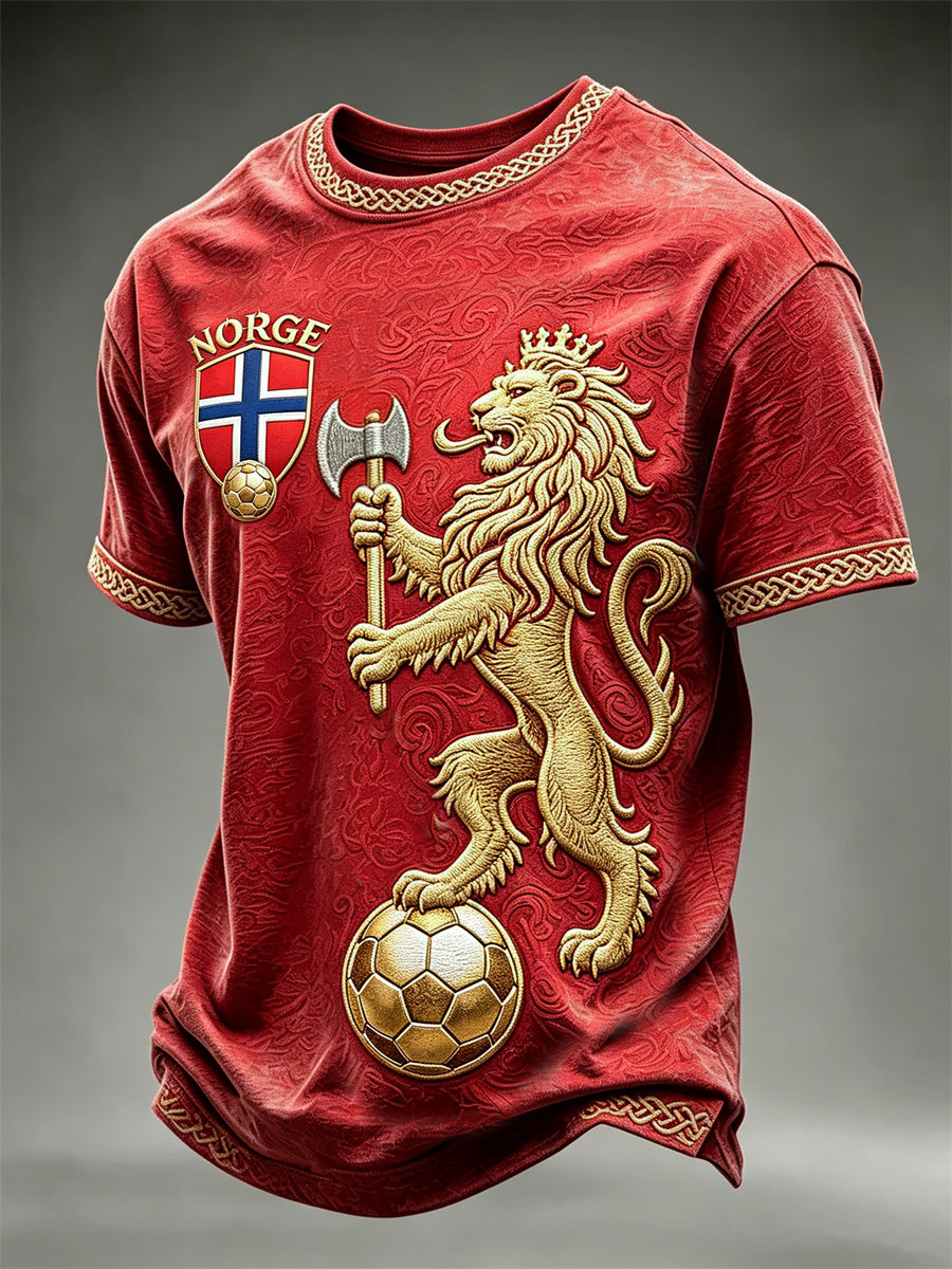 Menns Norge fotballløve Viking keltisk knop Skriv ut korte ermer t-skjorte
