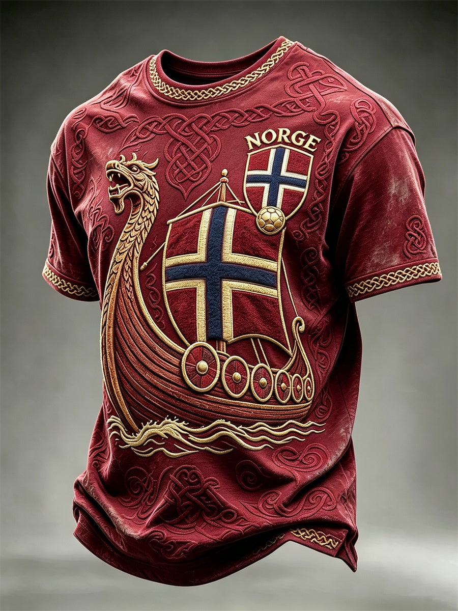 Herrer Norge fotball vikingskip keltisk knute print t-skjorte med kort ermer