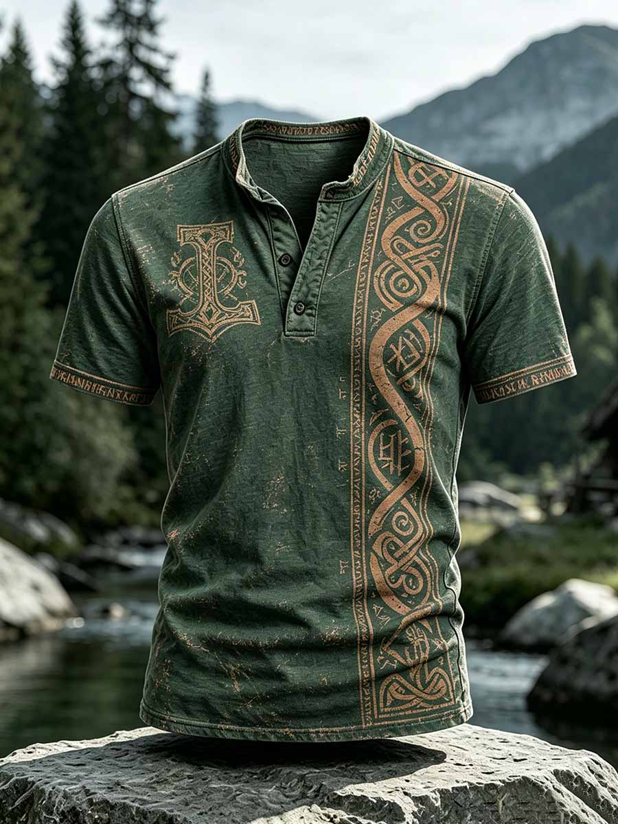 Mænds Vintage Viking mønster Print T-shirt