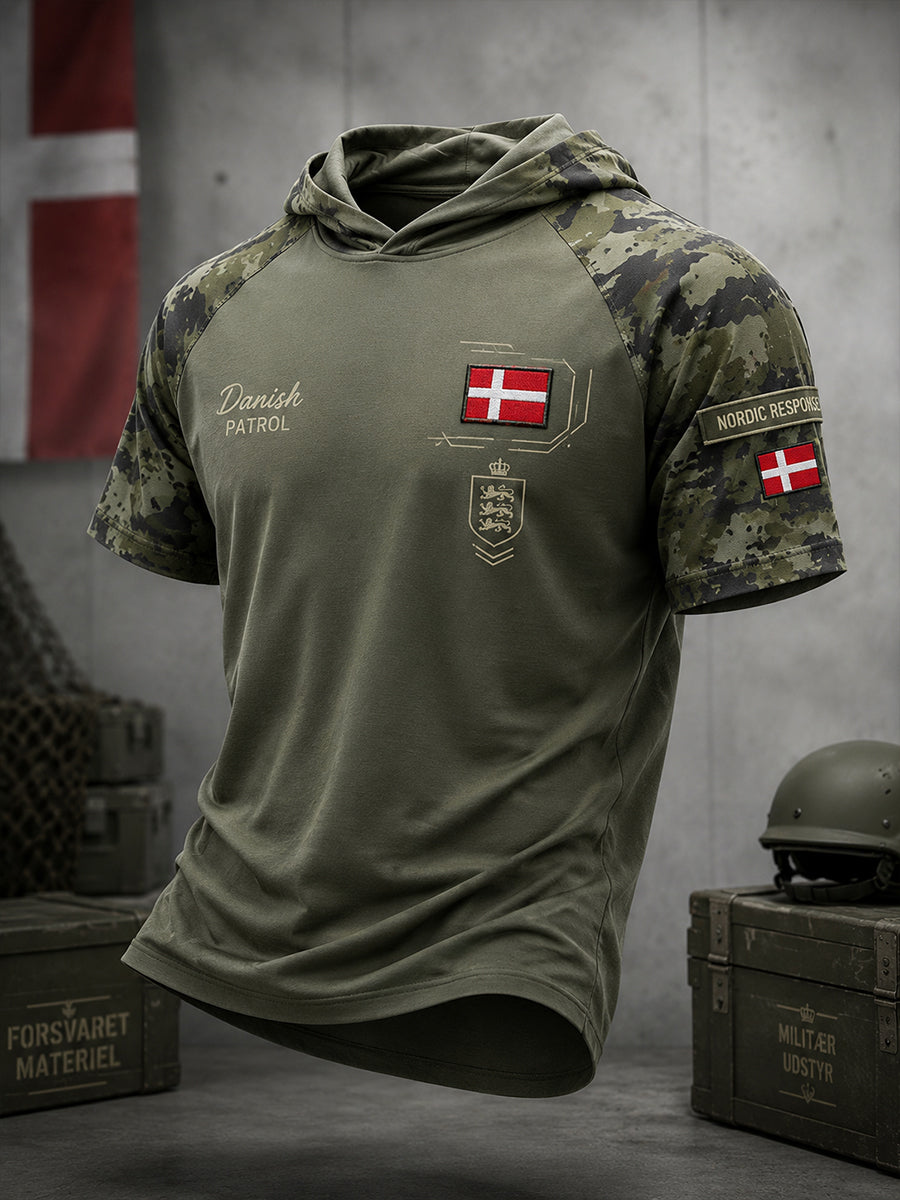 Mænds Vintage Militær Camouflage Print Short-Sleeve Hoodie Print
