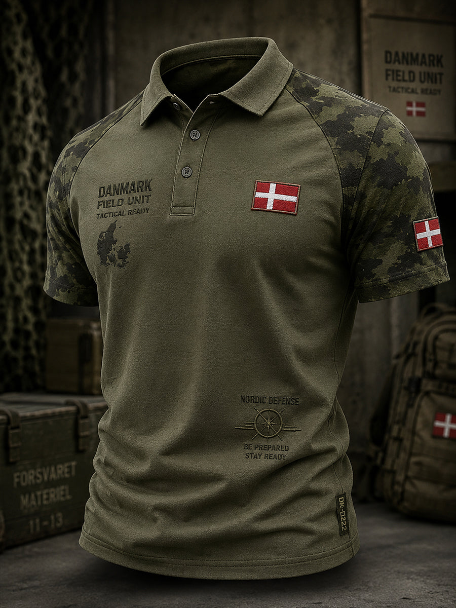 Mænds Vintage Militær Camouflage Print Kortærme Polo skjorte