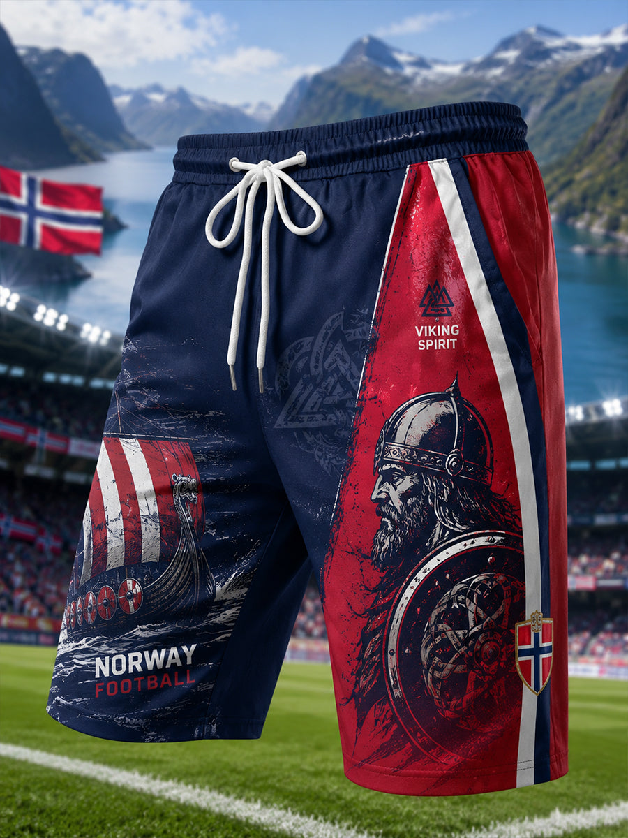 Menns sportsshortser med viking- og fotballmotiv