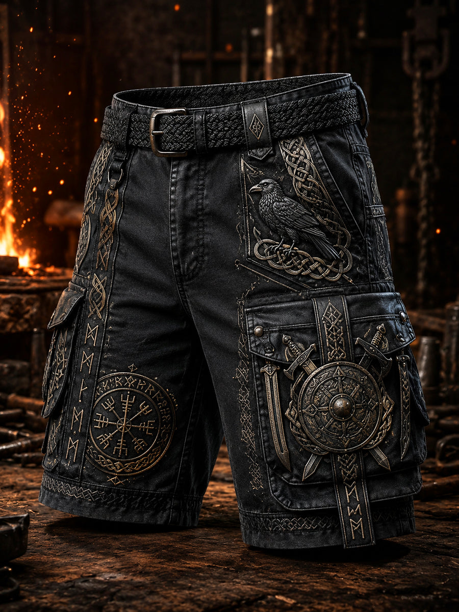 Mænds retro vikingekunstprint afslappede shorts