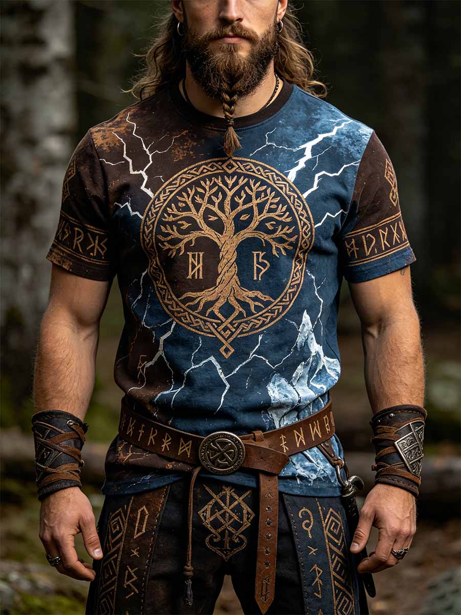 Mænds Vintage Viking træ af livet print T-shirt