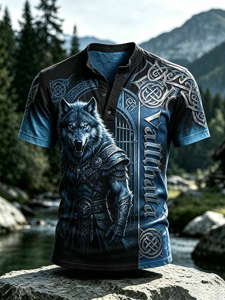 Mænds retro viking Valhalla-mønstret t-shirt