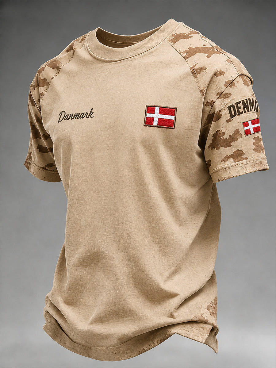 Mænds t-shirt med korte ærmer og camouflage- og militærprint