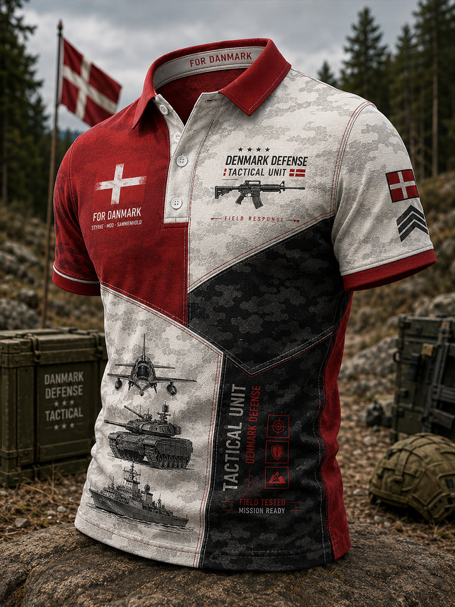 Herrepolo med korte ærmer og camouflageprint i militærstil