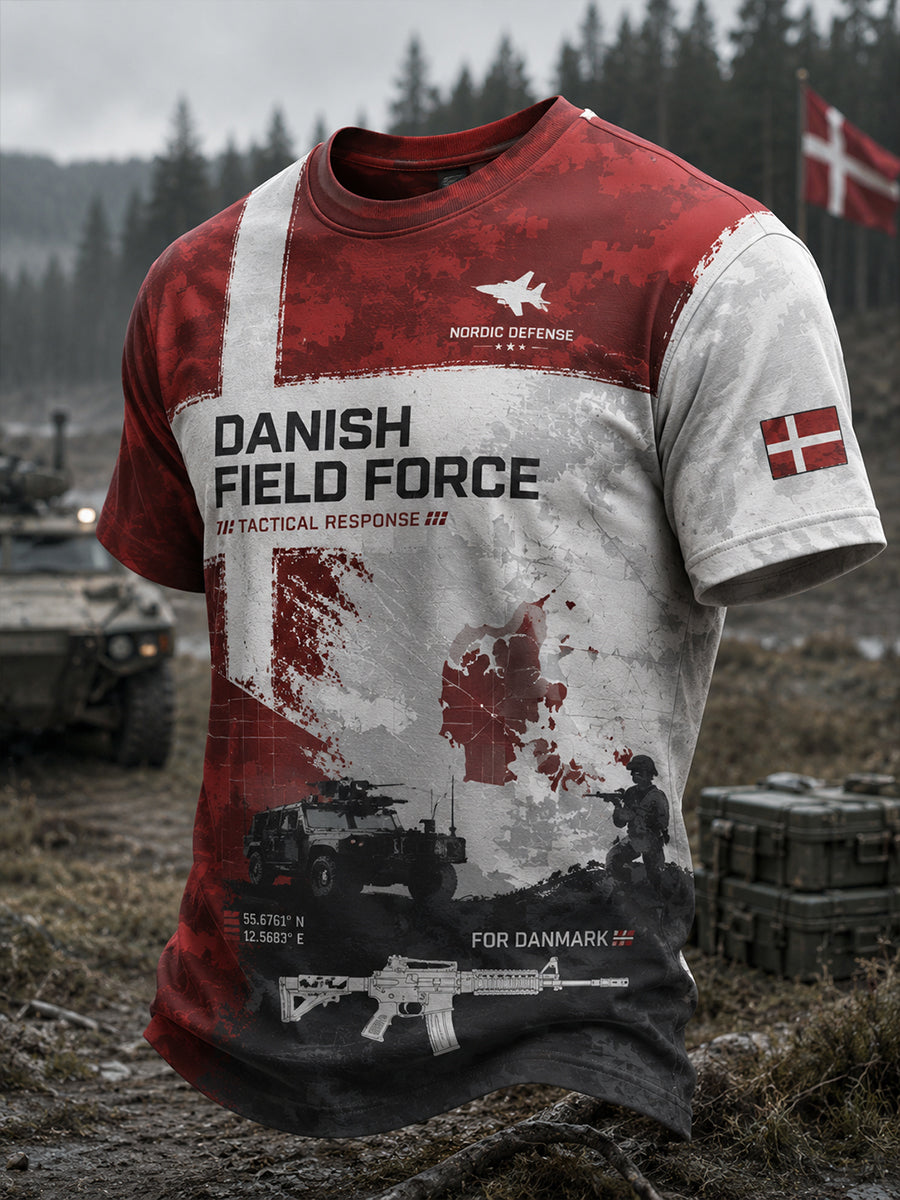 Mænds t-shirt med korte ærmer og camouflage- og militærprint