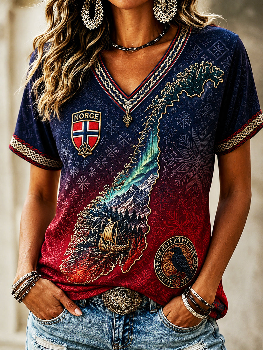 Retro norsk viking skandinavisk folkemotivtrykk avslappet topp