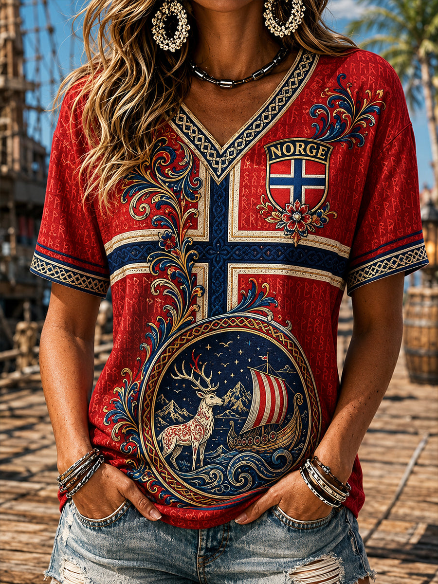 Retro norsk viking skandinavisk folkemotivtrykk avslappet topp