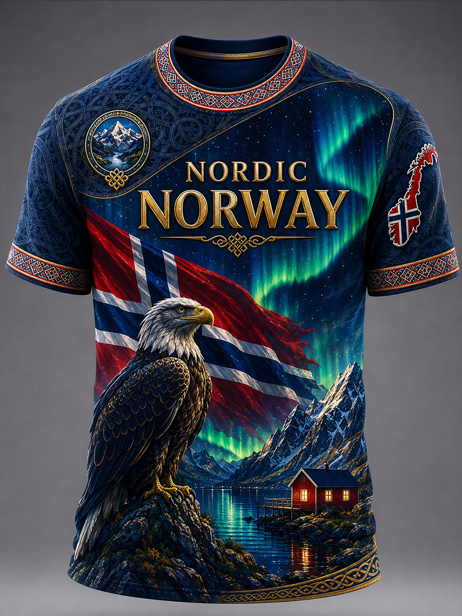 Retro norsk dyre-nordisk kunsttrykk avslappet t-skjorte