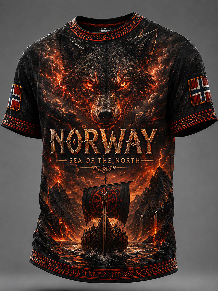Retro norsk dyre-nordisk kunsttrykk avslappet t-skjorte