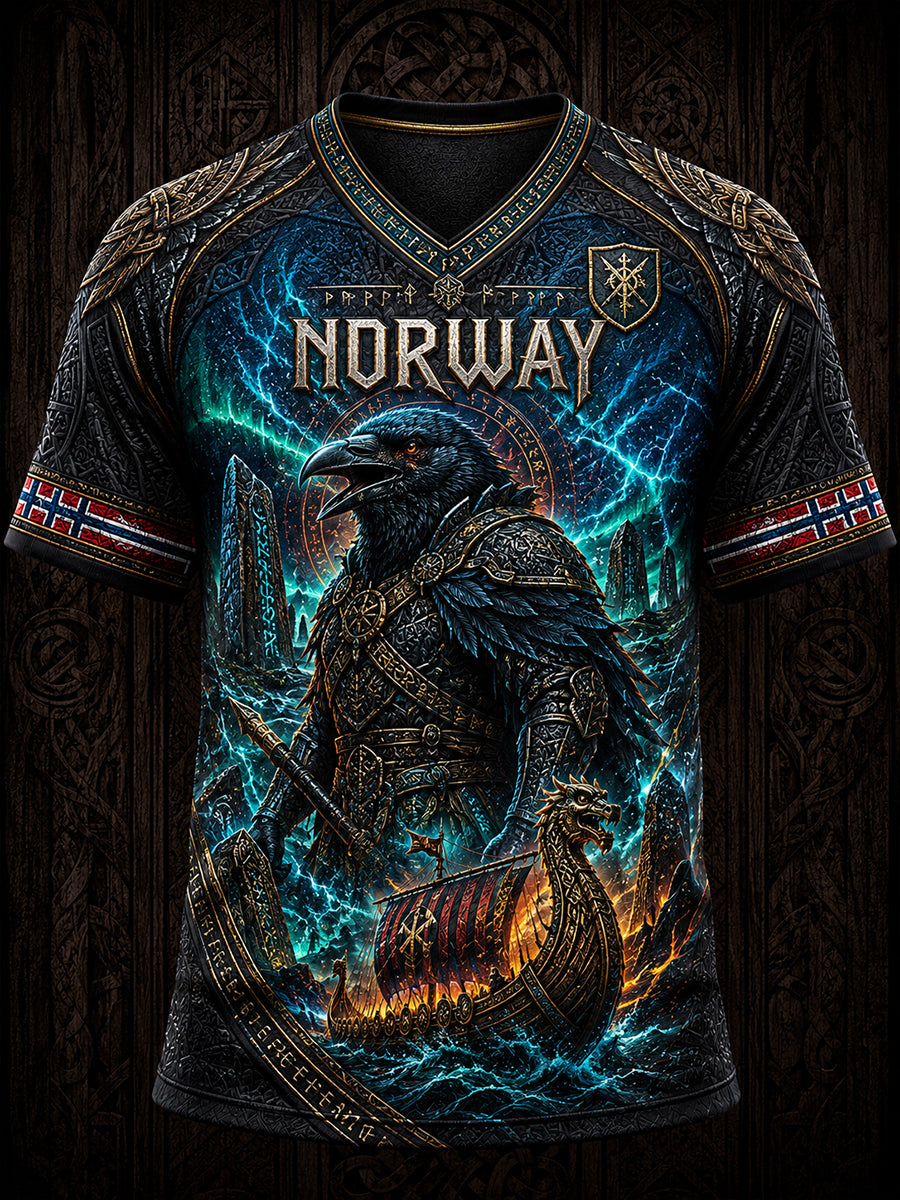 Retro norsk dyre-nordisk kunsttrykk avslappet t-skjorte