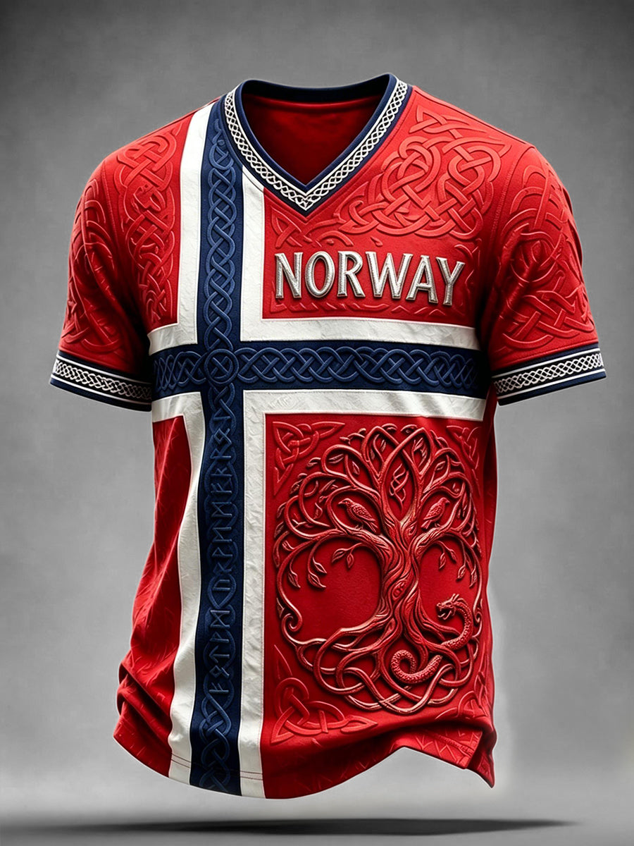 Menns vikinge tre av livet Celtic Print V-hals T-skjorte
