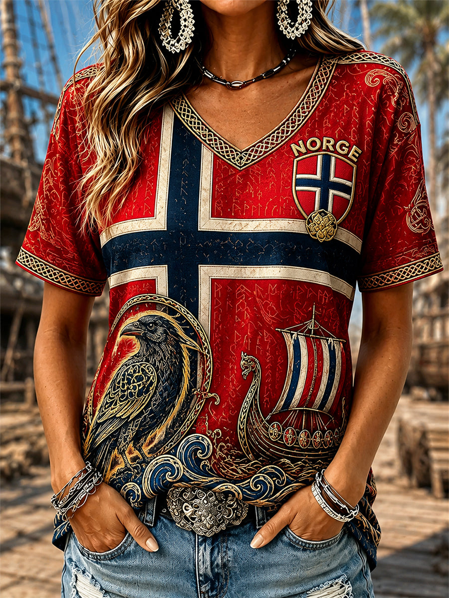 Retro norsk viking-, skandinavisk- og nordiskstil grafisk hverdags-T-skjorte