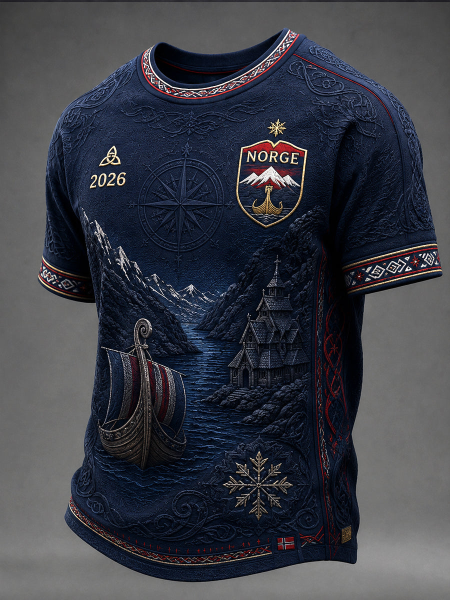 Retro norsk vikingkunst avslappet t-skjorte
