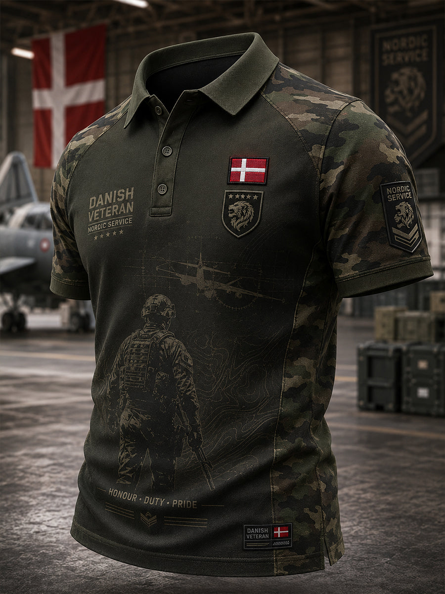 Mænds poloshirt med korte ærmer og militær camouflageprint