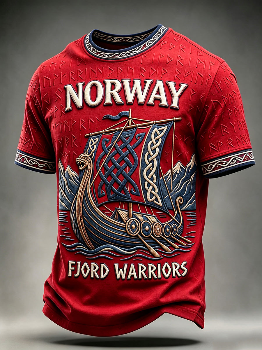 Menns Norge Viking langskip Runes kunst Celtic Print Kortærme T-skjorte