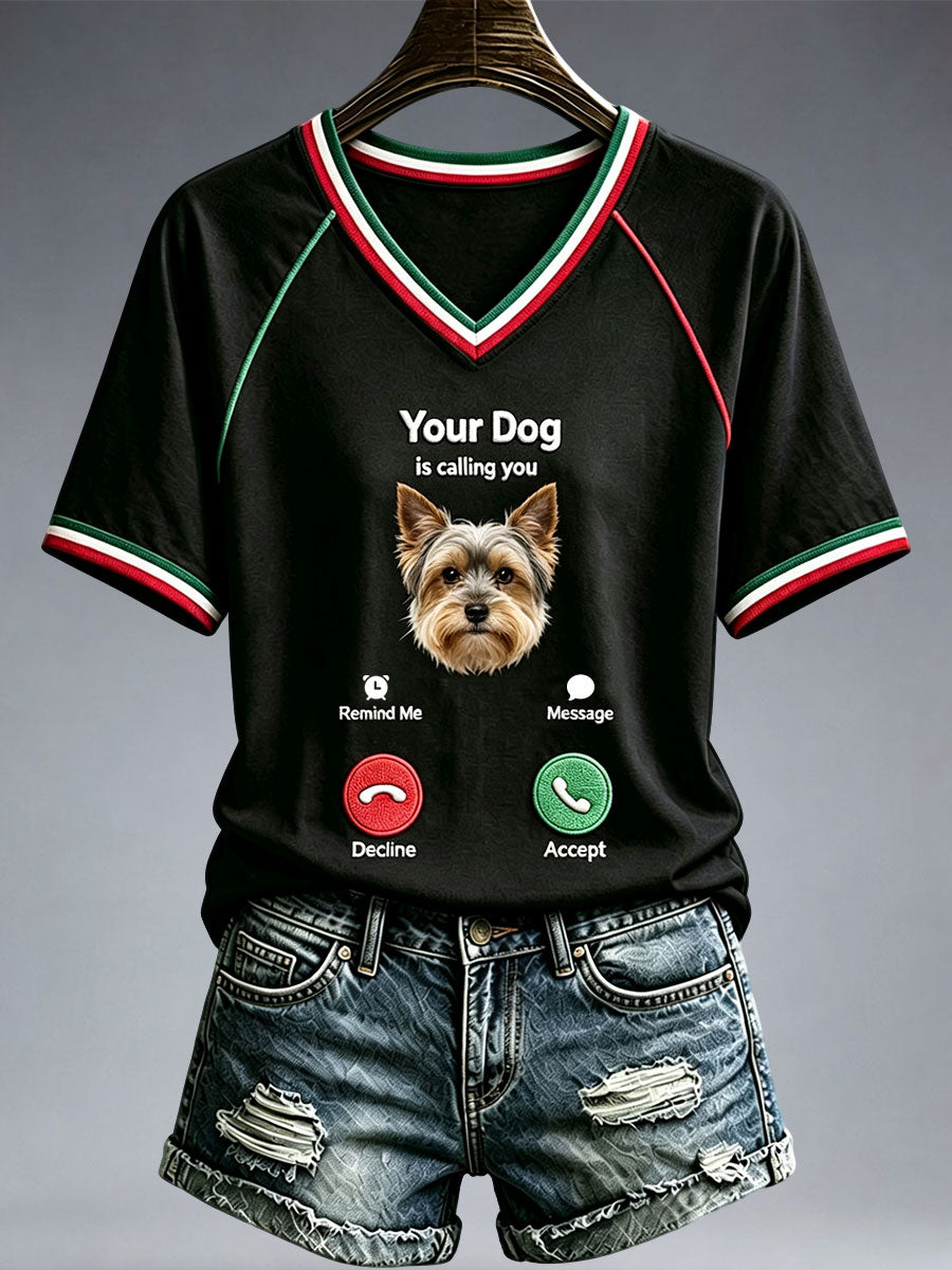 Kvinders sjove Yorkshire Terrier V-hals T-shirt