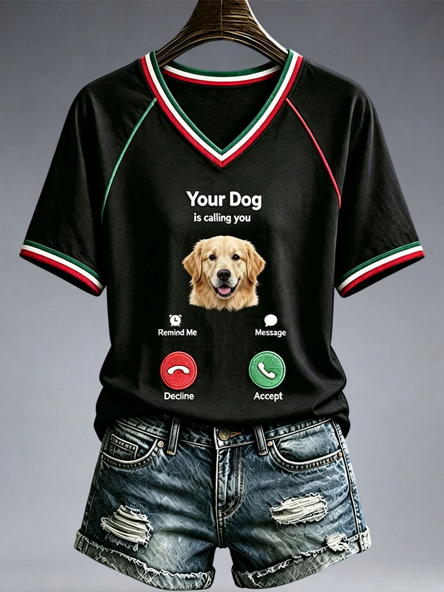 Kvinders sjove Golden Retriever V-hals T-shirt