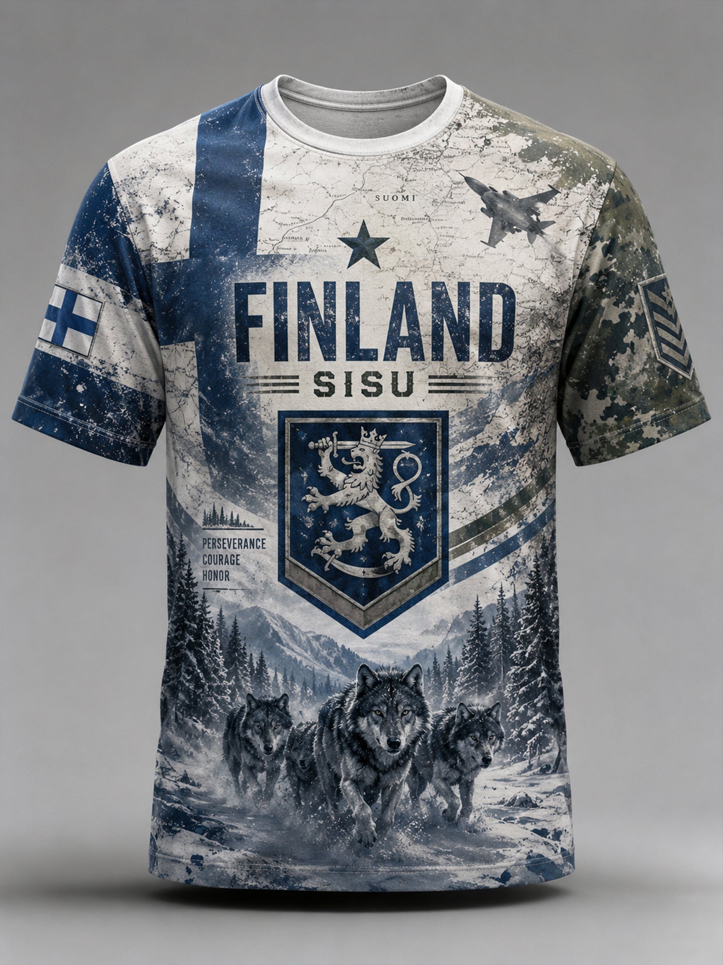 Miesten Sisu Kulttuuriperintö Taide Print T-paita (Suomi Veteran)