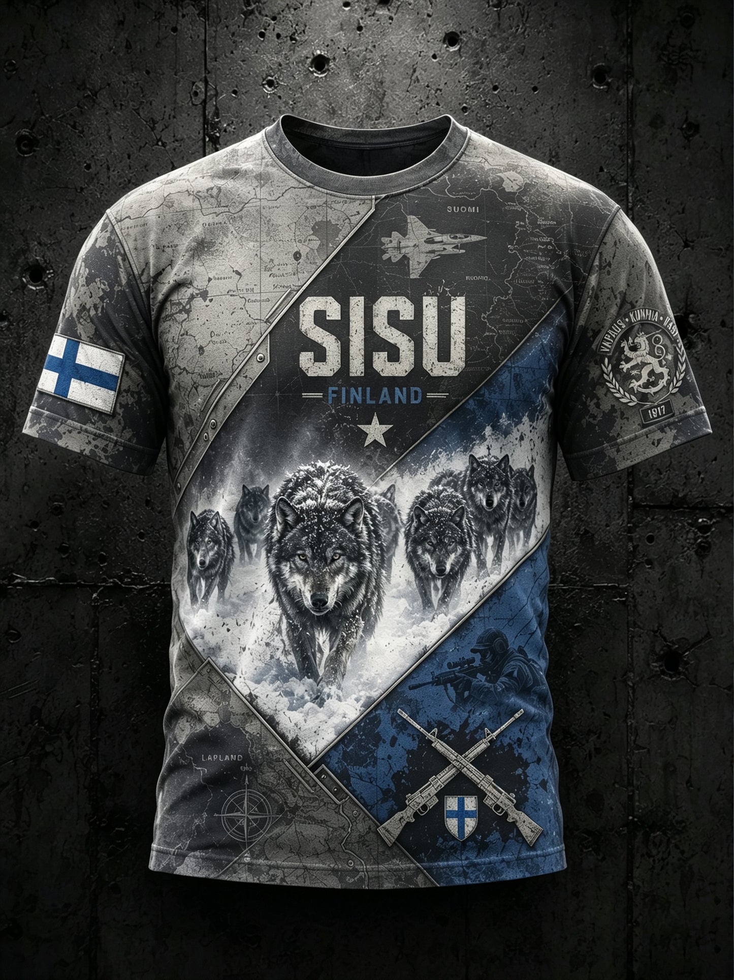 Miesten Sisu-perintö kulttuurielementit taidepainatukset T-paita (suomalainen veteraani)