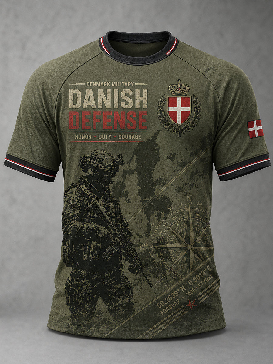 Mænds kortærme Raglan T-shirt med Vintage Militær-stil Print