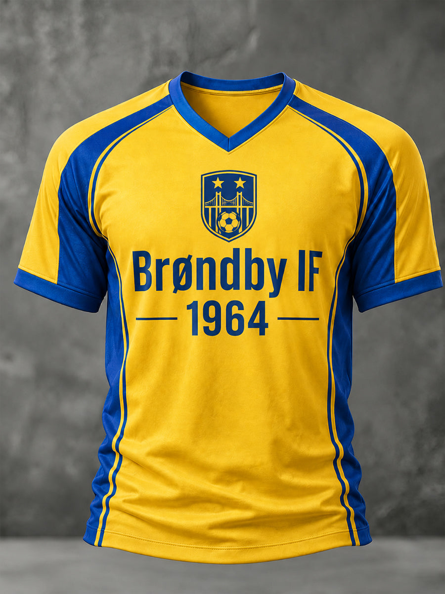 Mænds V-hals kortærme Raglan T-shirt med fodbold tema grafisk print