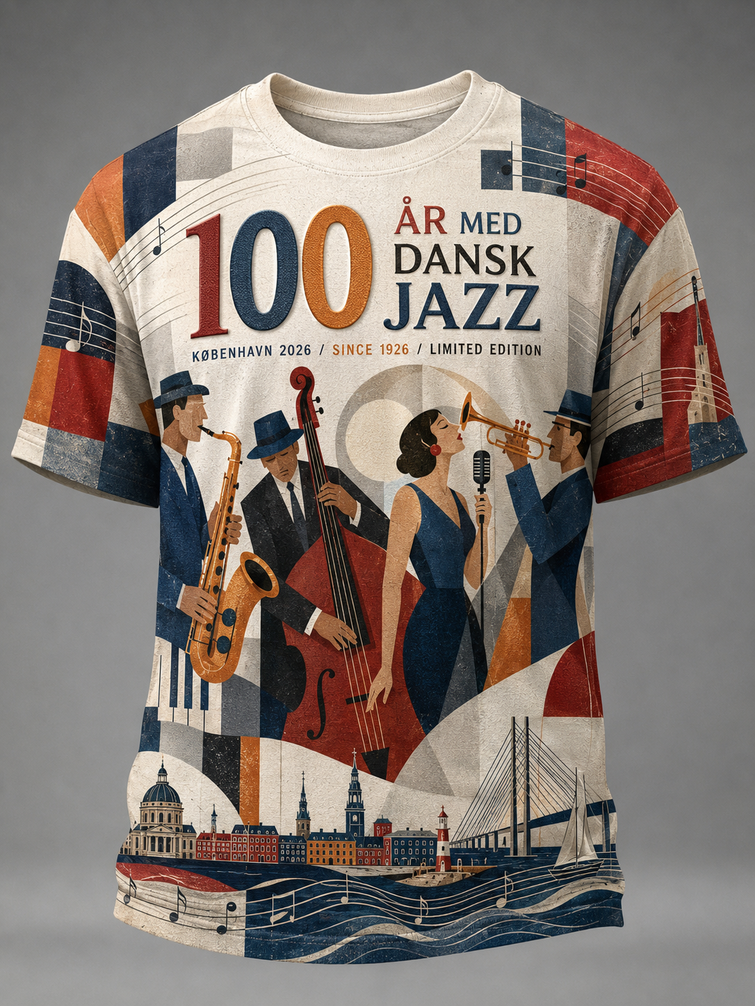 Herrernes 100-års jubilæum for dansk jazz T-shirt med korte ærmer