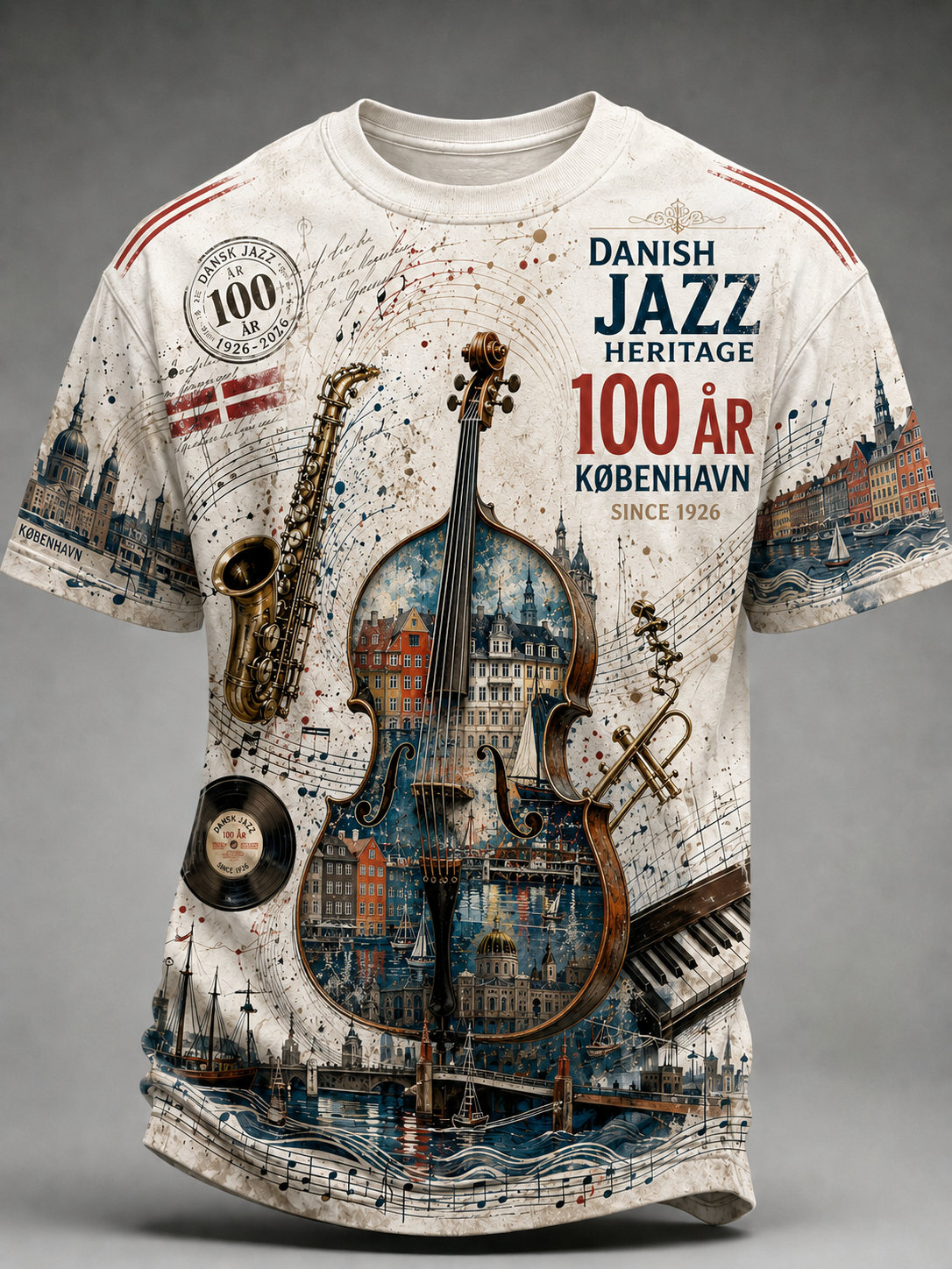 Herrernes 100-års jubilæum for dansk jazz T-shirt med korte ærmer