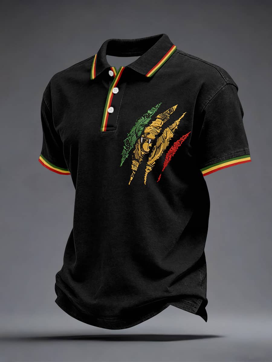 Herrens Reggae Lion Broderi mønster Polo skjorte
