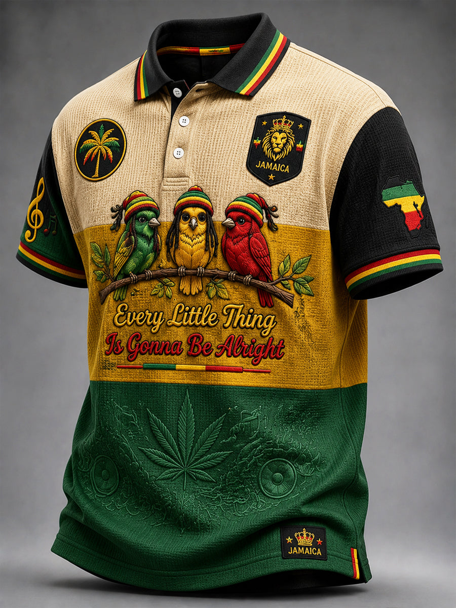 Retro Reggae-Inspireret Geometrisk Casual Vaffel-Vævning Polo skjorte