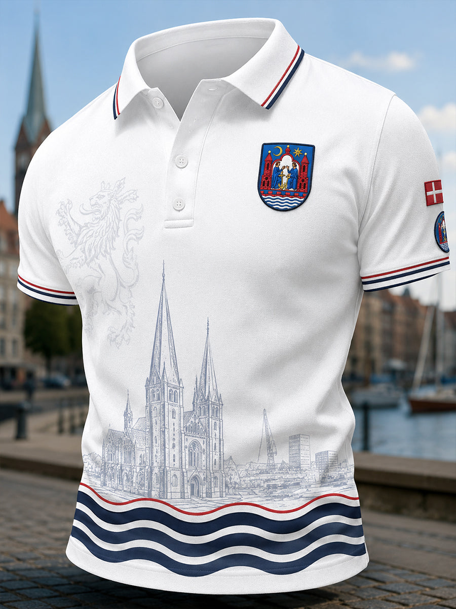 Polo-skjorte til mænd med kort ærme og urban print