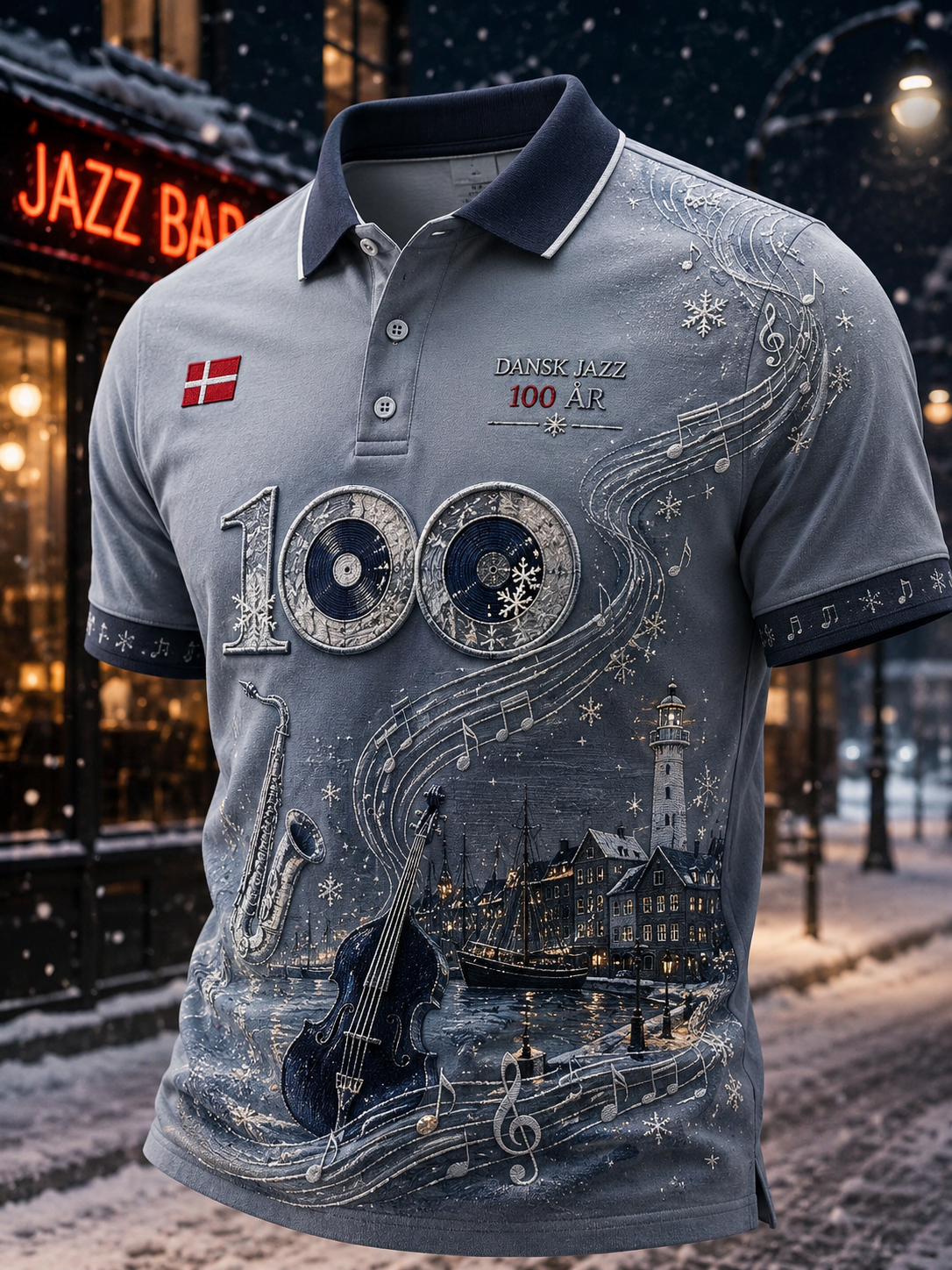 Dansk jazzskjorte med korte ærmer til mænd