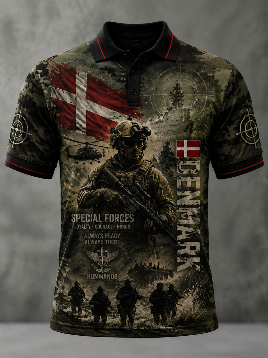 Mænds poloshirt med korte ærmer og vintage camouflage- og militærprint