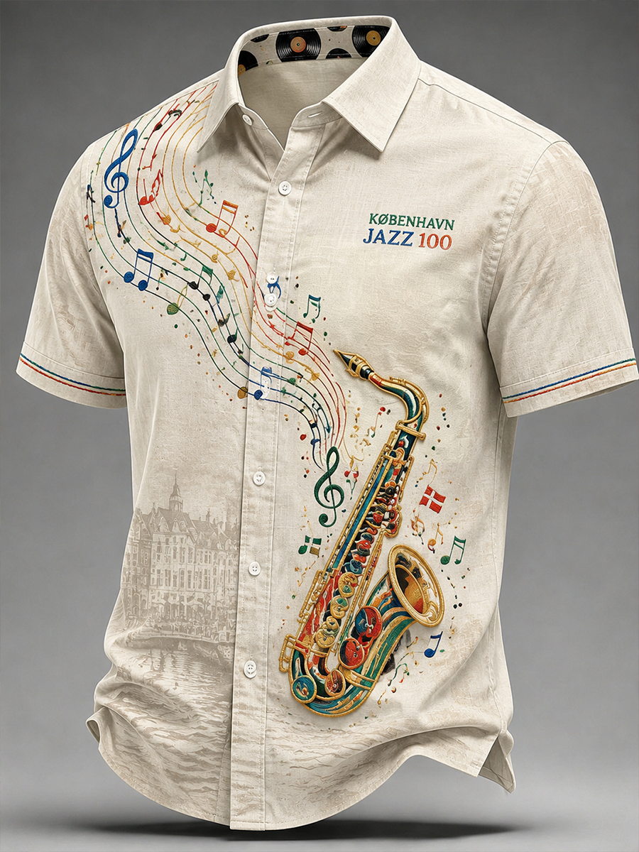 Herrens danske jazz skjorte Kort ærmer