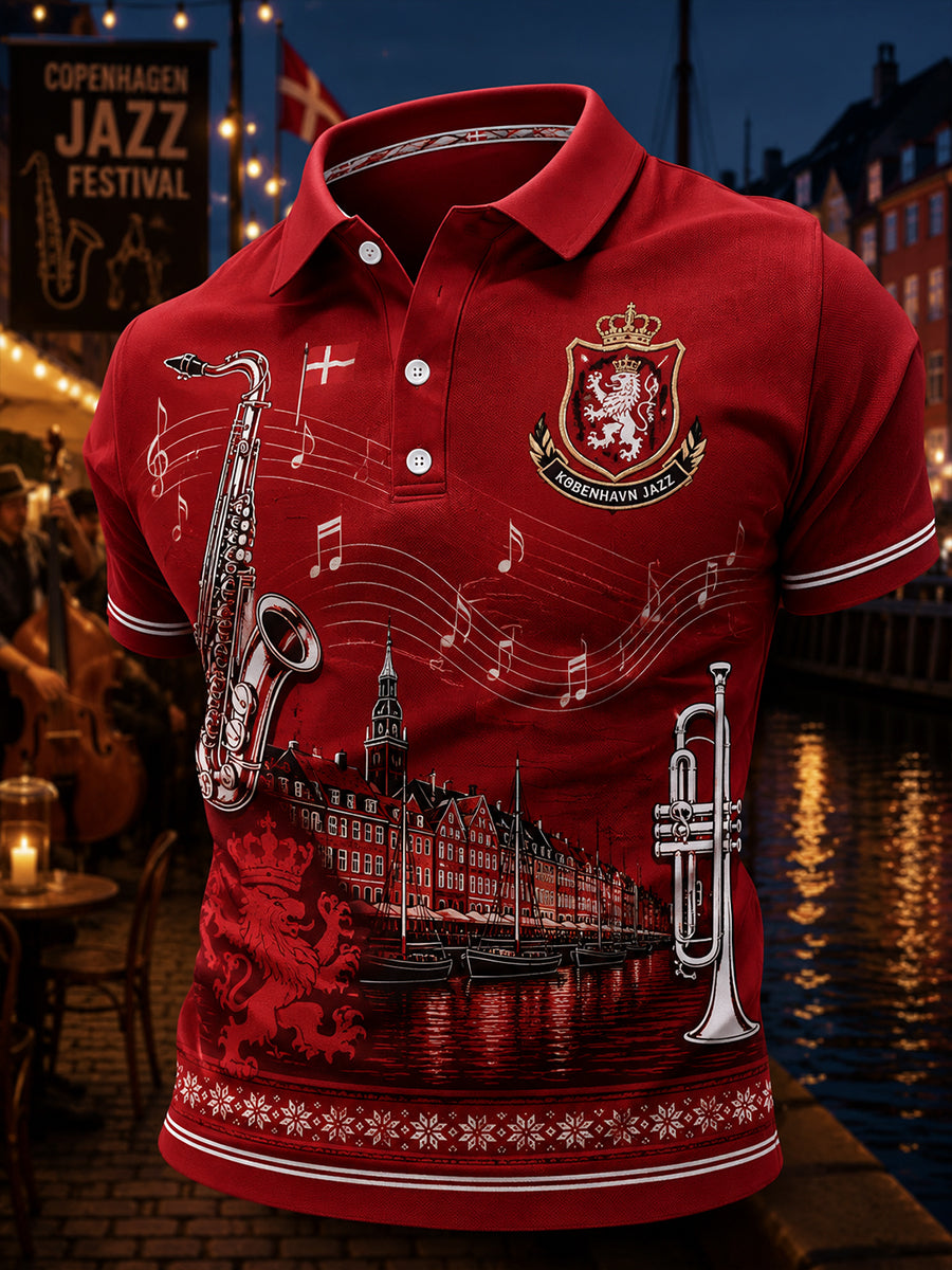 Mænds Short-ærme Polo skjorte med Vintage Jazz-stil print