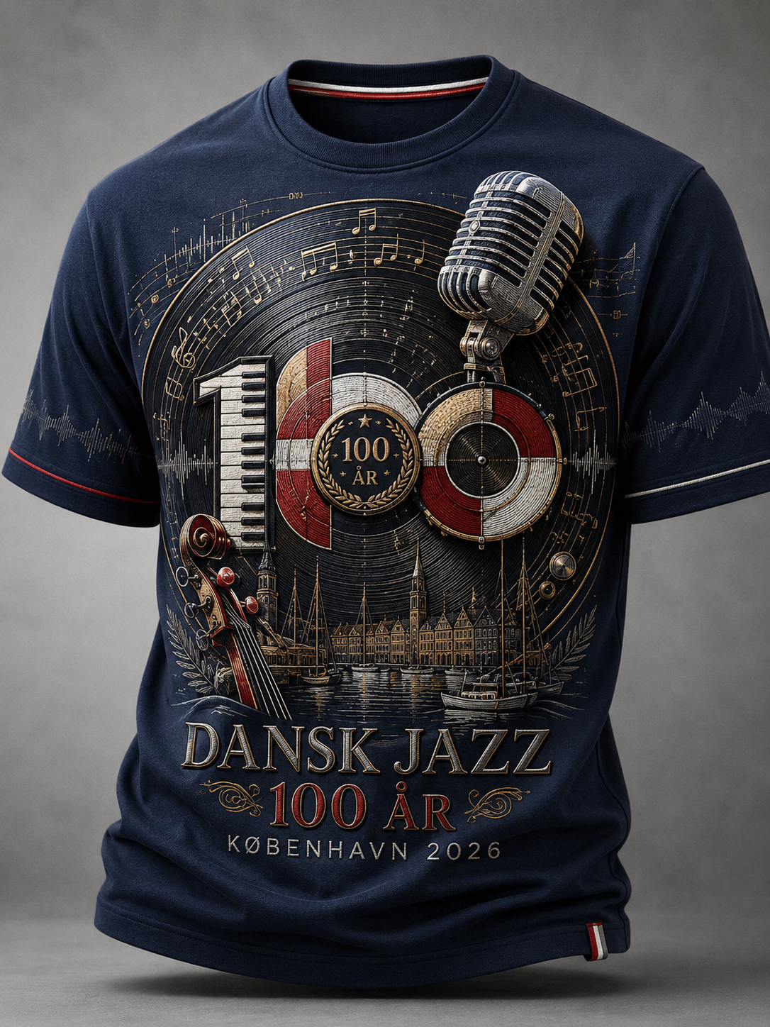 Herrernes 100-års jubilæum for dansk jazz T-shirt med korte ærmer