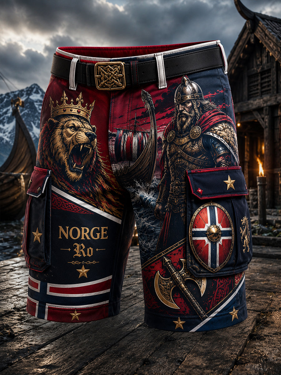 Menns kortbukser med norsk viking-inspirert patriotisk kunsttrykk