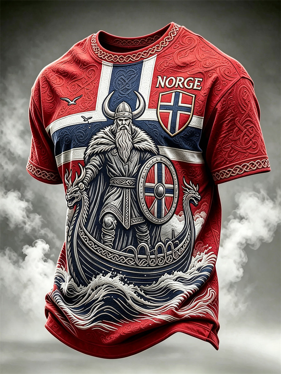 Herrer Norge vikingkriger og skip keltisk knuteflagg trykk t-skjorte med kortermer