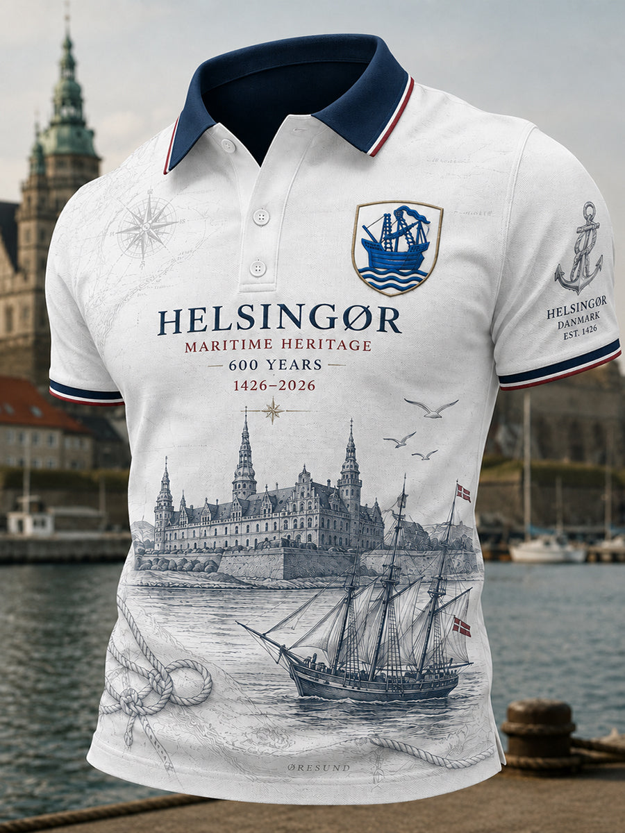 Mænds poloshirt med korte ærmer og urban, hylende grafisk print
