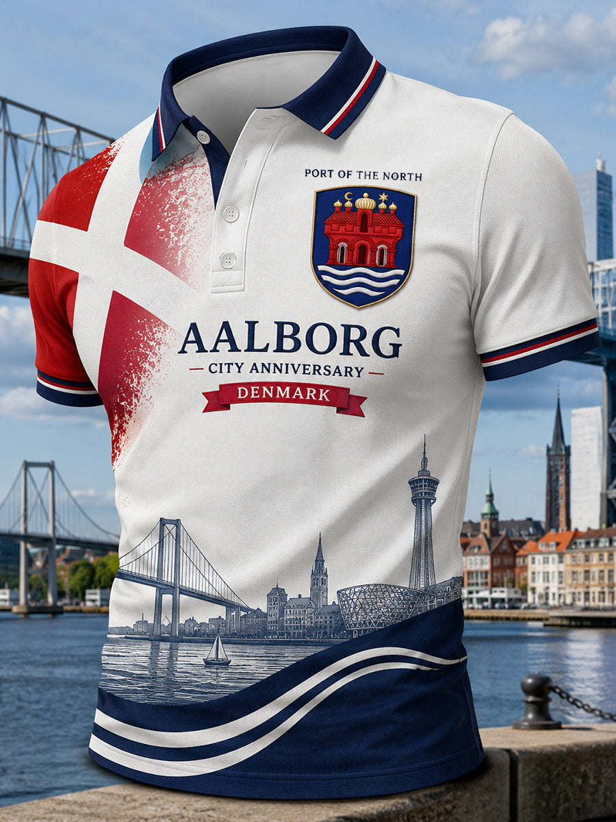 Mænds poloshirt med korte ærmer og urban, hylende grafisk print