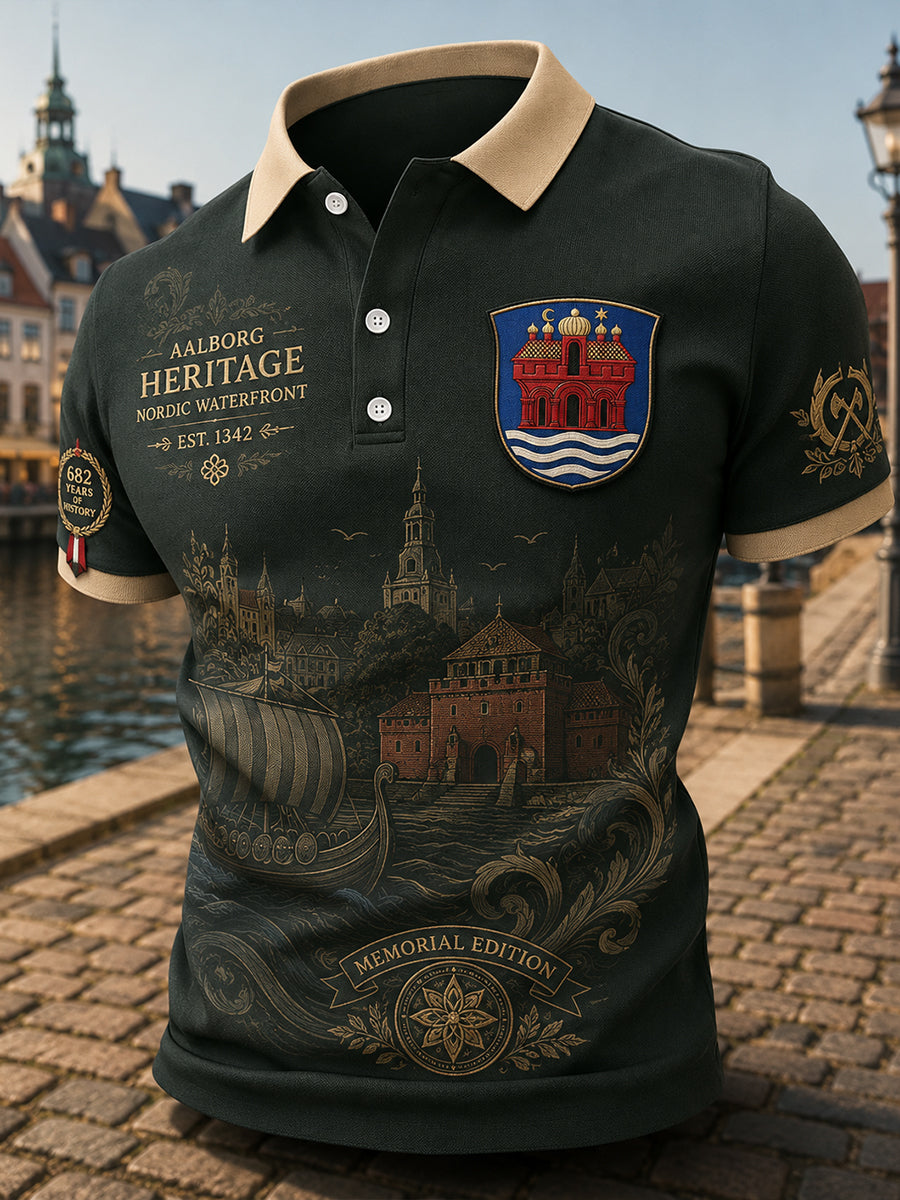 Mænds poloshirt med korte ærmer og urban, hylende grafisk print