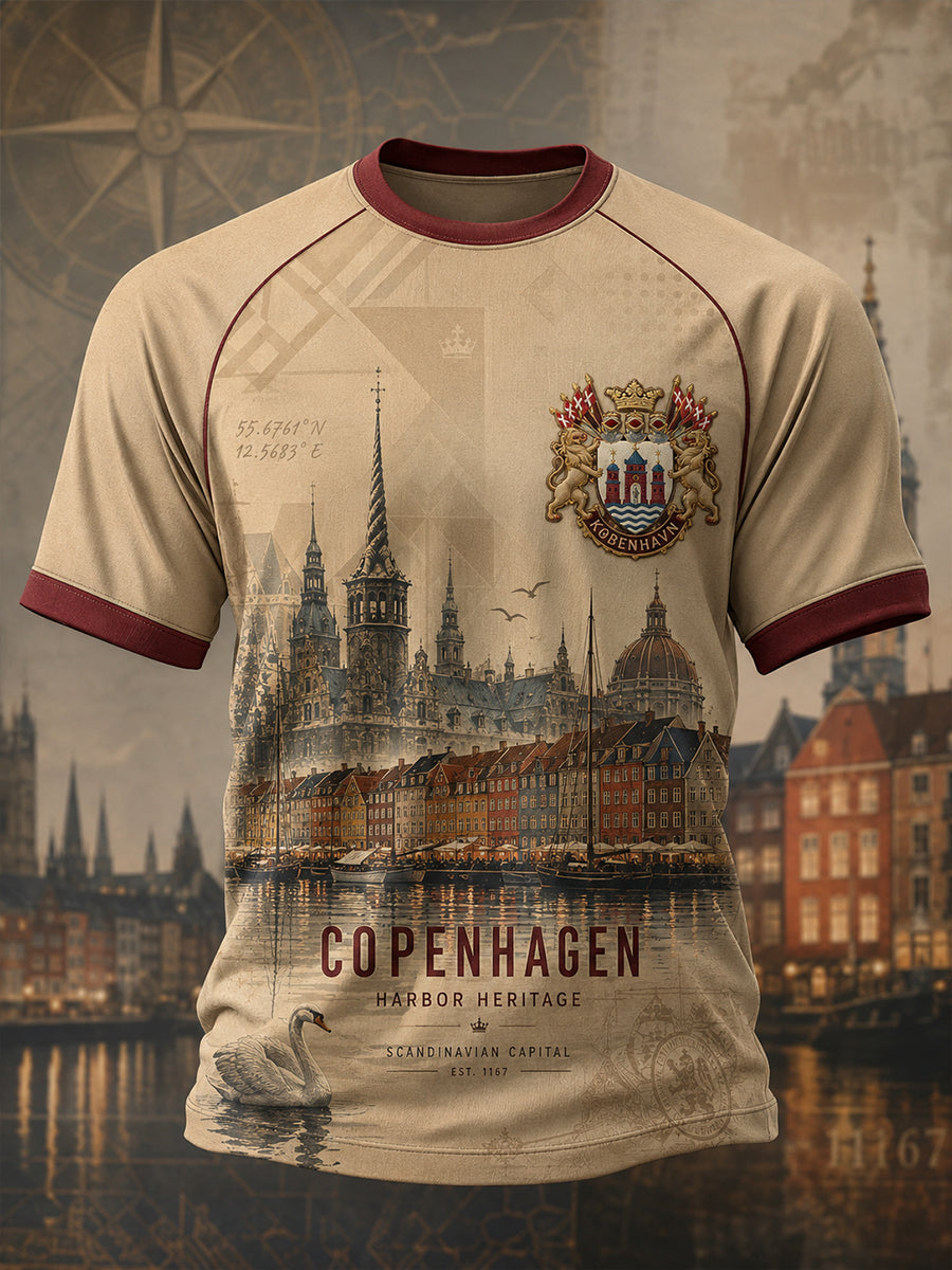 Mænds Kortærme Raglan T-shirt med bymæssig erindring grafisk print